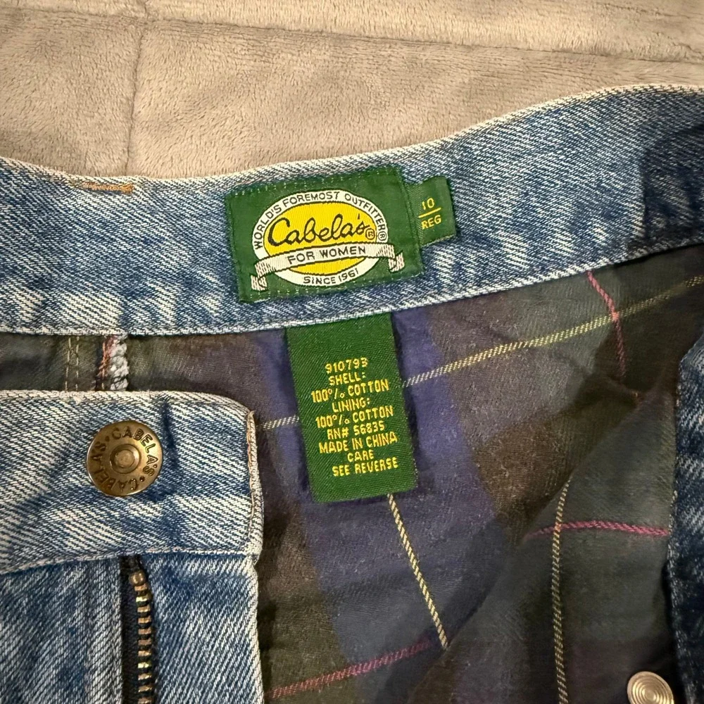 Cabela's Flannel Lined Jeans Women 10 Reg Blue Plaid High Rise Straight Vintage - Picture 2 of 8